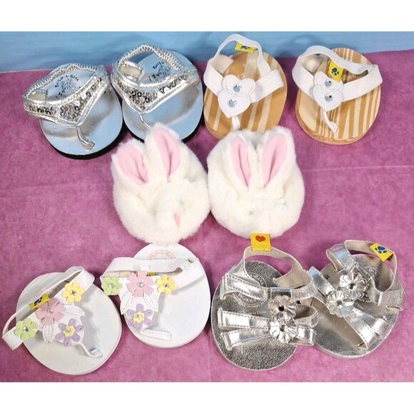 Lot of 5 Pair Build A Bear BAB Sandals Bunny Slippers Shoes For Your Stuffies - Picture 1 of 8